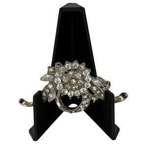 Vintage Alfred Sung Signed Rhinestone Bouquet Brooch Silver Tone Floral Pin